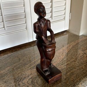 Handmade African wood carving, drummer boy
